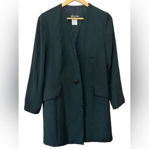 Sunny Choi Vintage Emerald Greed Beaded Sequin Accent Longline Button Blazer 14‎